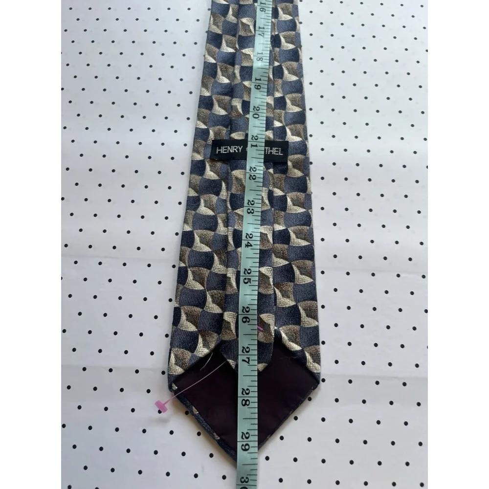 Vintage Henry Grethel Geometric Silk Tie Blue Taupe‎ Abstract Necktie